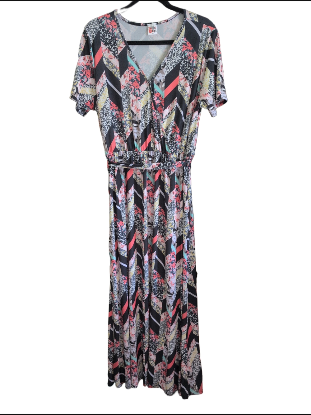 Bright Eclectic Floral Chevron Print Maxi Wrap Dress - The Zig Zag Stripe XL